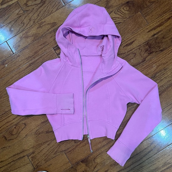 45. LULULEMON Scuba cropped sweater jacket full zip XS/S Cropped Pink hoodie - Picture 3 of 8